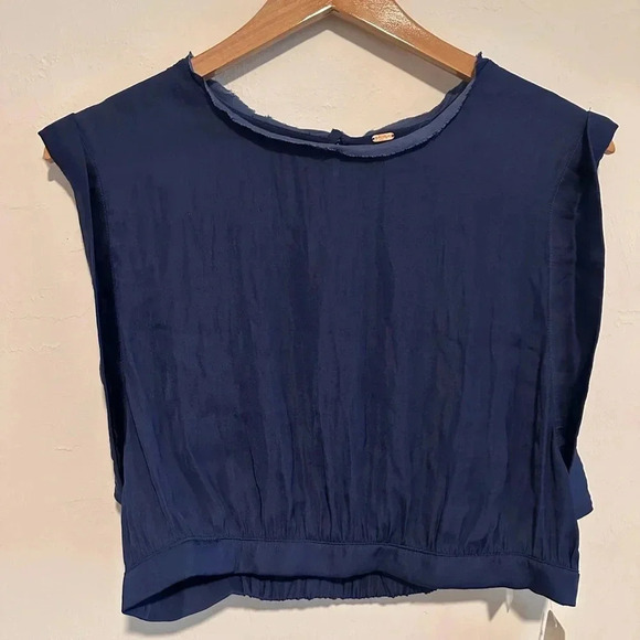 Free People Remi Crop Top in Smokey Saphire Navy Blue Sz L - Picture 2 of 7